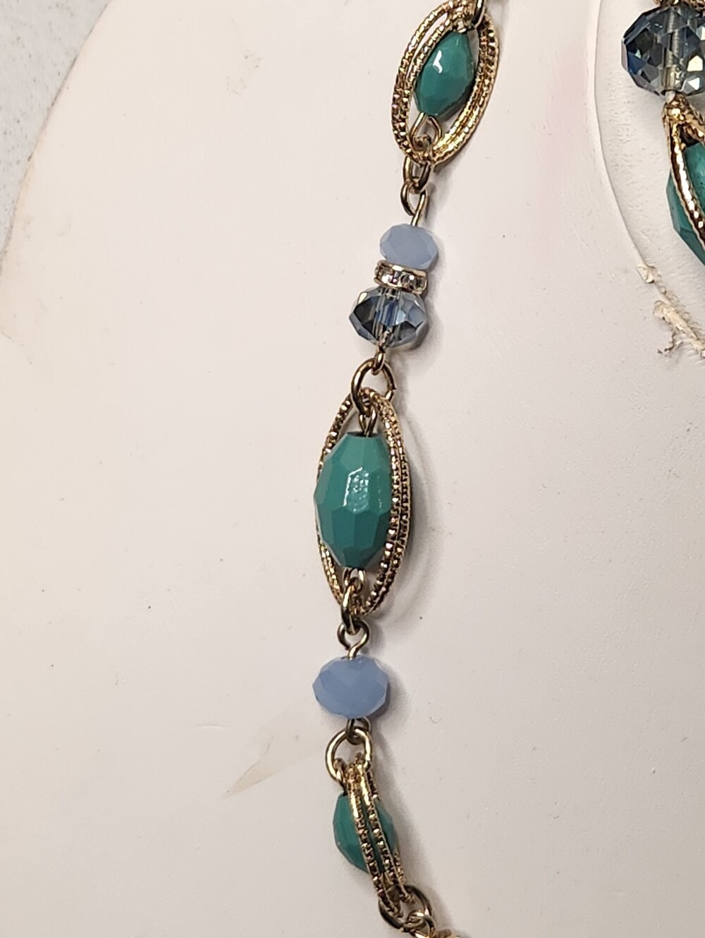 Napier Necklace & Bracelet Set Gold Tone Oval Chain Links Sea Green Blue Beads - Picture 12 of 16